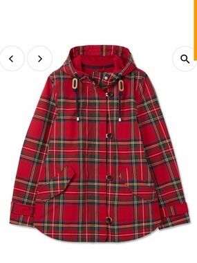 Joules Red Tartan Hooded Raincoat with Green & Navy Check